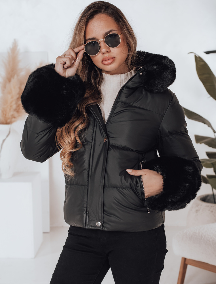 Čierna dámska bunda krátkeho strihu YOUWARM s kožúškom TY5006 Veľkosť: S