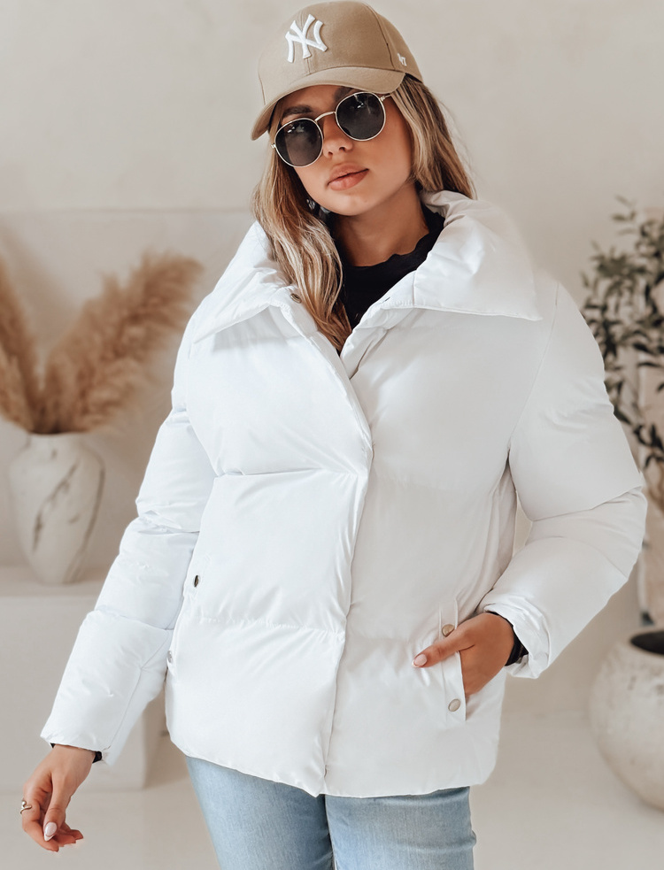 Biela dámska prešívaná bunda s golierom LARO TY4956 Veľkosť: S