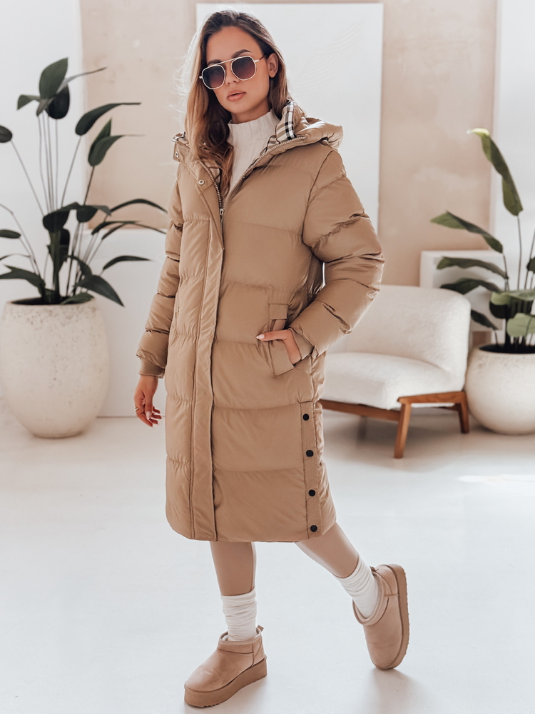 Béžová dámska zimná bunda s károvanou podšívkou WINTERMISS TY4966 Veľkosť: S