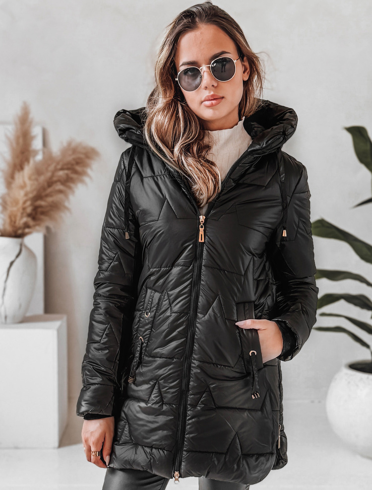 Čierna dámska prešívaná zimná bunda s kapucňou TY5089 Veľkosť: S