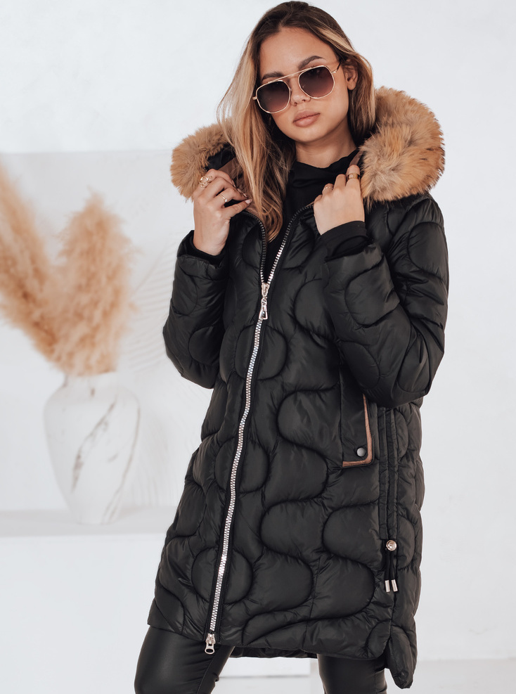 Dámska čierna zimná prešívaná bunda VIRELIA s kapucňou TY4937 Veľkosť: S