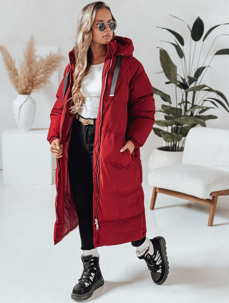 Vínový dámsky dlhý zateplený kabát COZYSEASON TY4955 Veľkosť: S