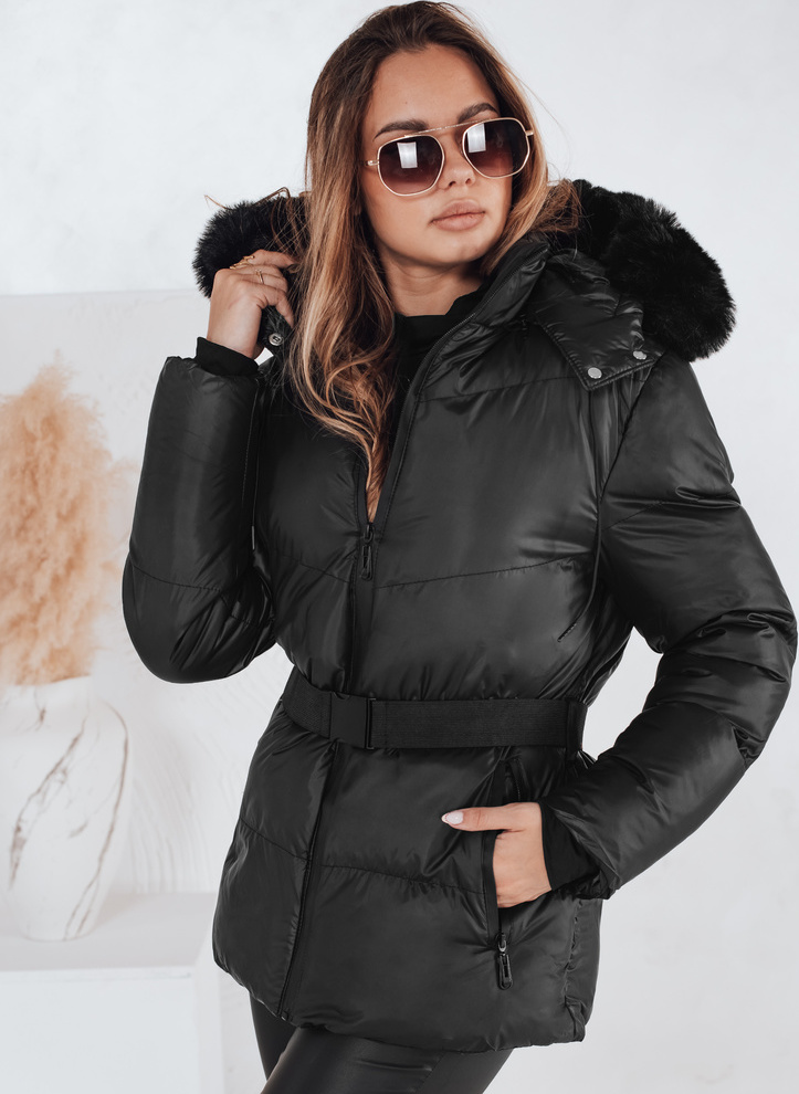Čierna dámska zimná prešívaná bunda LOVELINA s kapucňou TY4981 Veľkosť: L