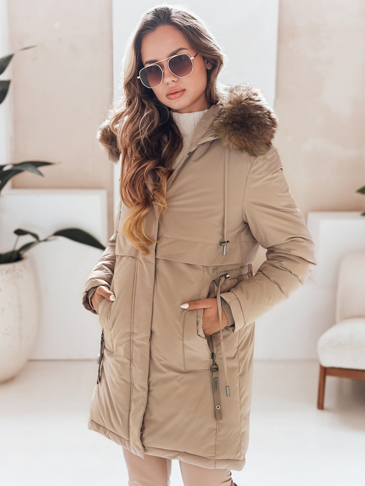 Dámska béžová zimná parka s kapucňou TY5082 Veľkosť: XL