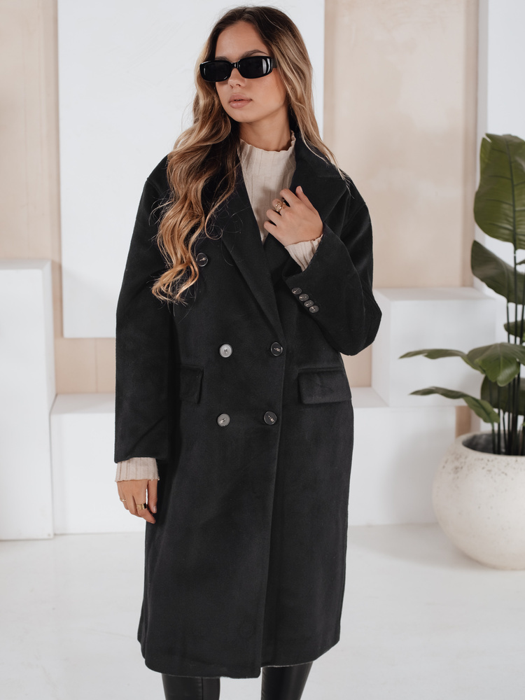 Dámsky čierny dlhý oversize zimný kabát NY0765 Veľkosť: XL