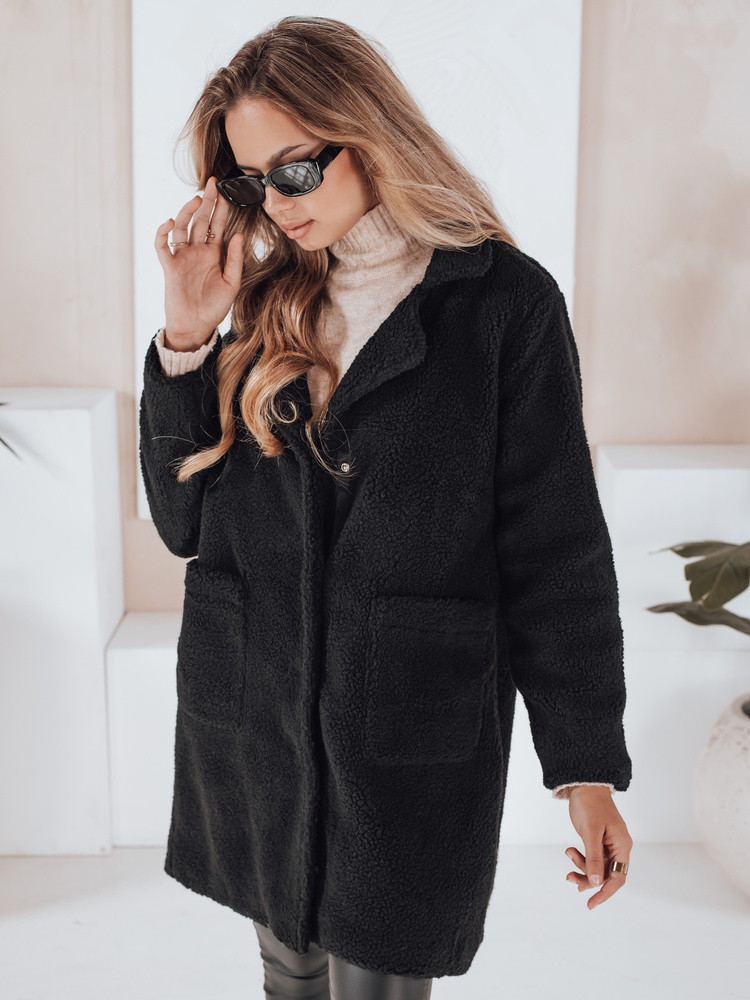 Čierny dámsky oversize teddy kabát NY0756 Veľkosť: XL