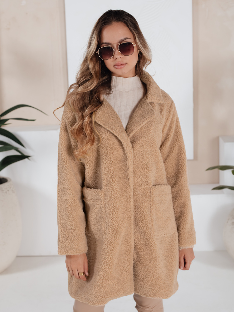 Béžový dámsky oversize teddy kabát NY0757 Veľkosť: XL