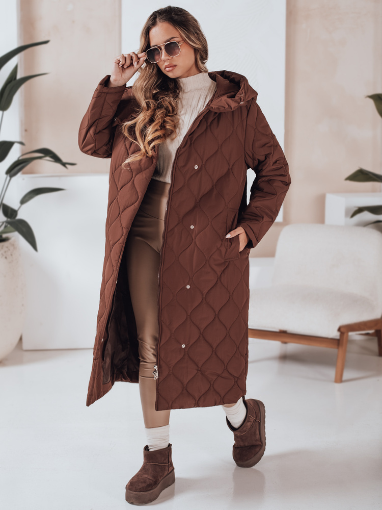 Dámsky hnedý zimný prešívaný kabát LIKEMIRA TY4927 Veľkosť: S