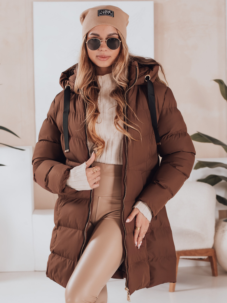 Hnedá dámska páperová bunda s kapucňou GABRIELLE TY4919 Veľkosť: XL