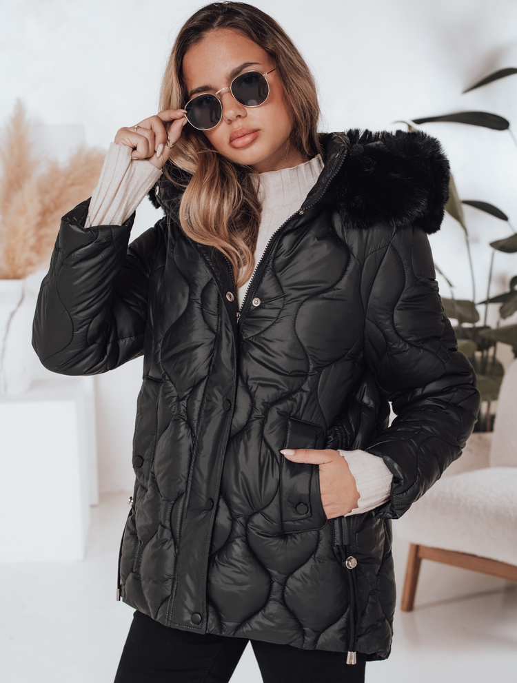 Dámska zimná čierna prešívaná bunda LUMORE s kapucňou TY5016 Veľkosť: XL