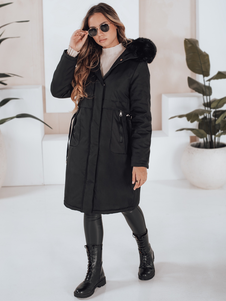 Dámska čierna zimná parka s kožušinou TY5113 Veľkosť: L