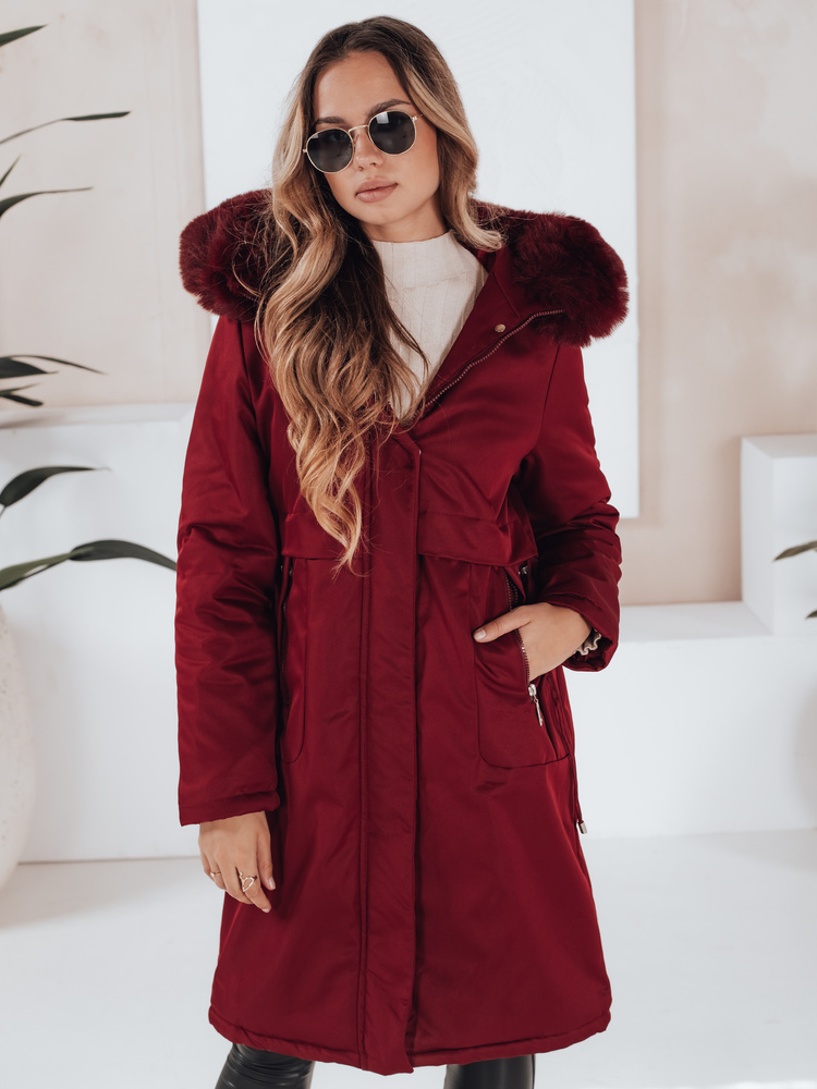 Dámska vínová zimná parka s kožušinou TY5114 Veľkosť: S