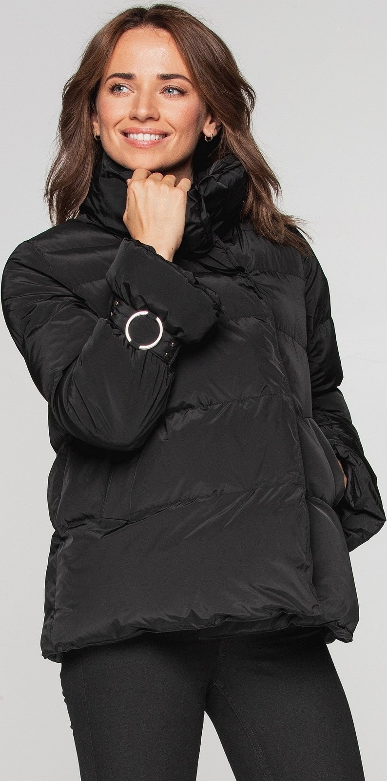 Čierna dámska zimná prešívaná bunda s vysokým golierom BLH 211020 F - Black Veľkosť: 2XL