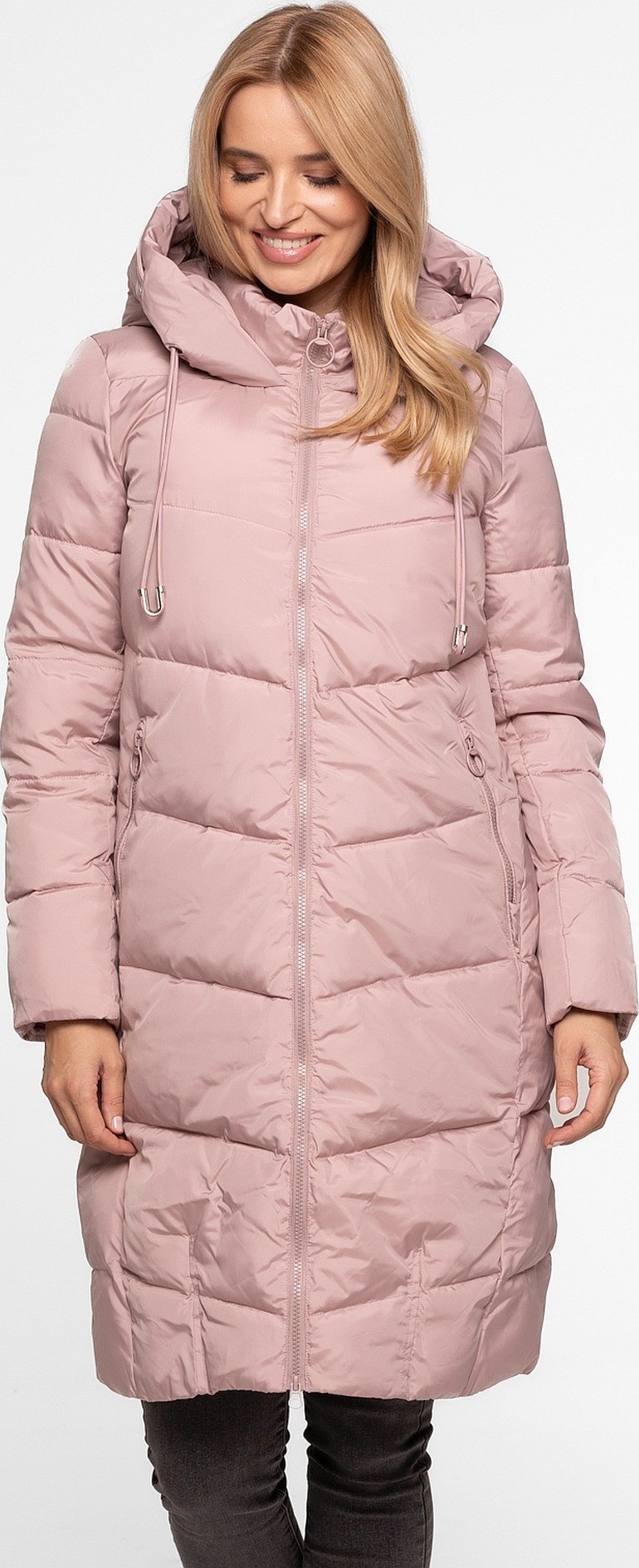 Ružová dámska zimná prešívaná bunda s kapucňou BLH 220033 F - pink Veľkosť: 3XL
