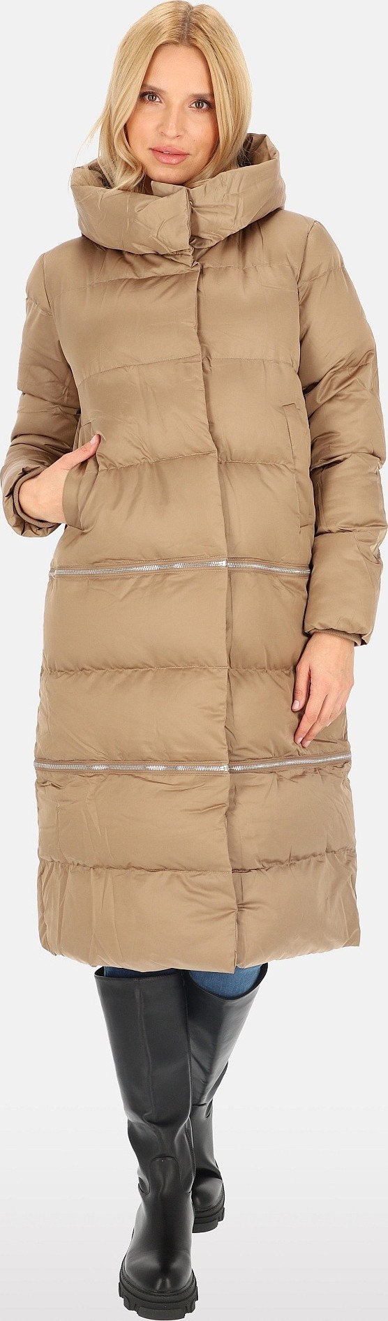 Béžová dámska zimná bunda s nastaviteľnou dĺžkou BLH 220031 F - Beige Veľkosť: S