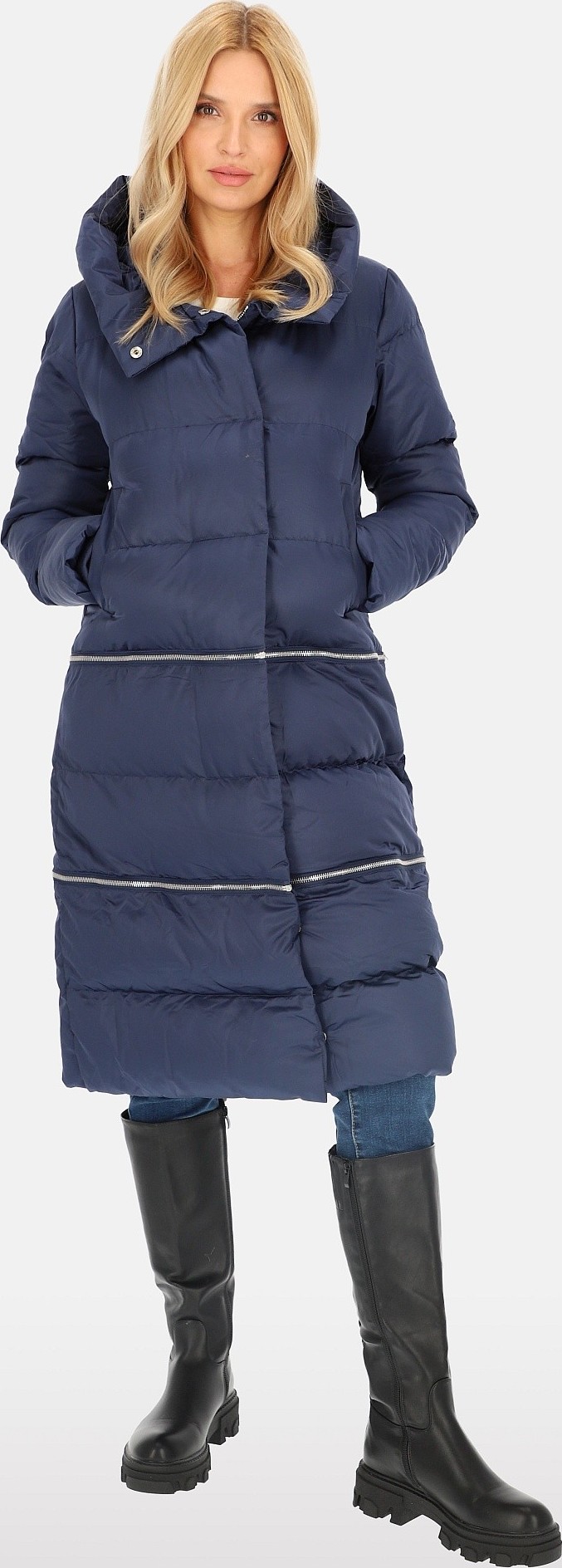 Tmavomodrá dámska zimná bunda s nastaviteľnou dĺžkou BLH 220031 F - Dark blue Veľkosť: 3XL