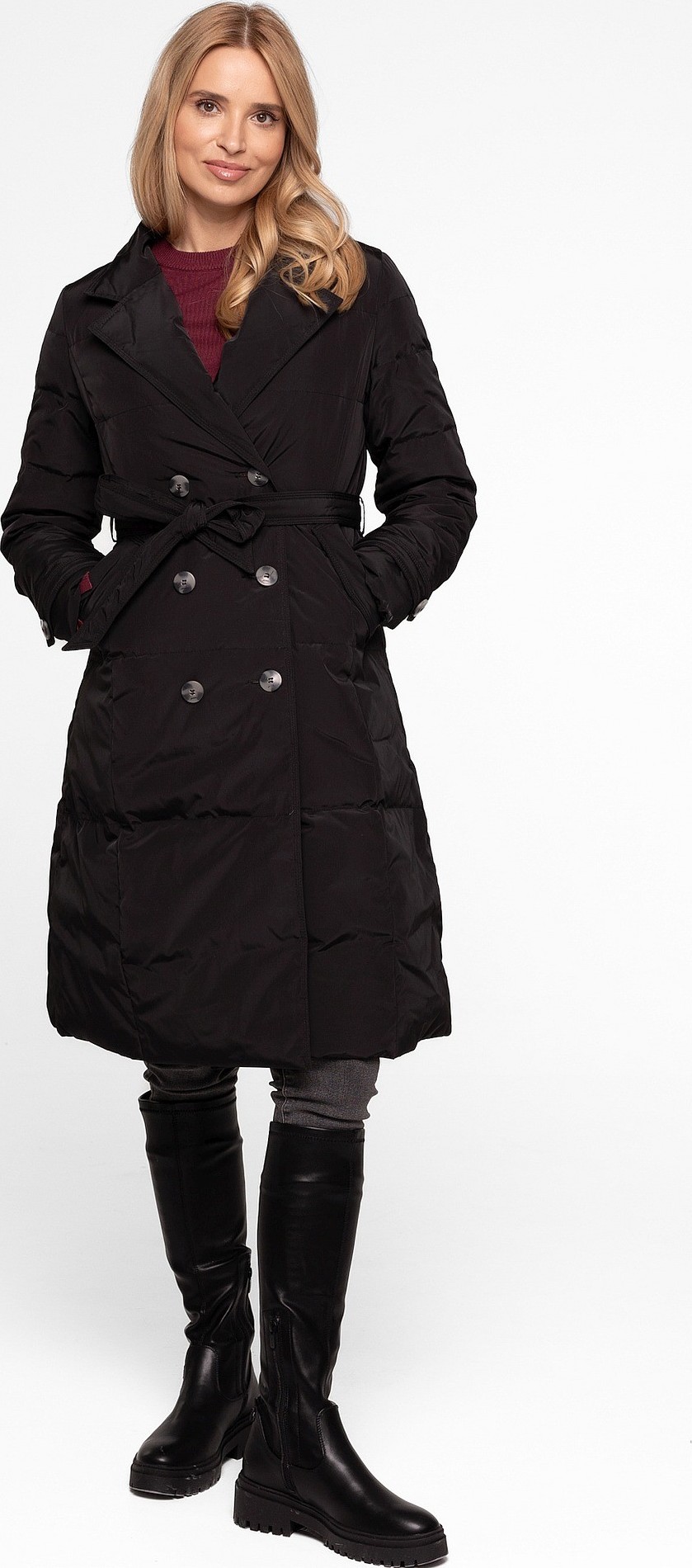 Čierny dámsky prešívaný zimný kabát s golierom BLH 201033 FX Veľkosť: 3XL