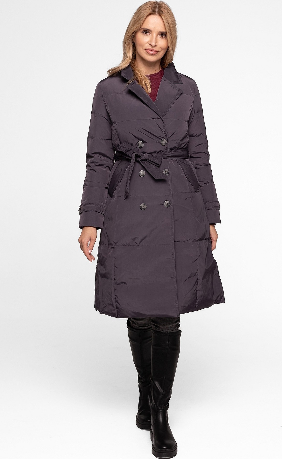 Sivý dámsky prešívaný zimný kabát s golierom BLH 201033 FX - Grey Veľkosť: L