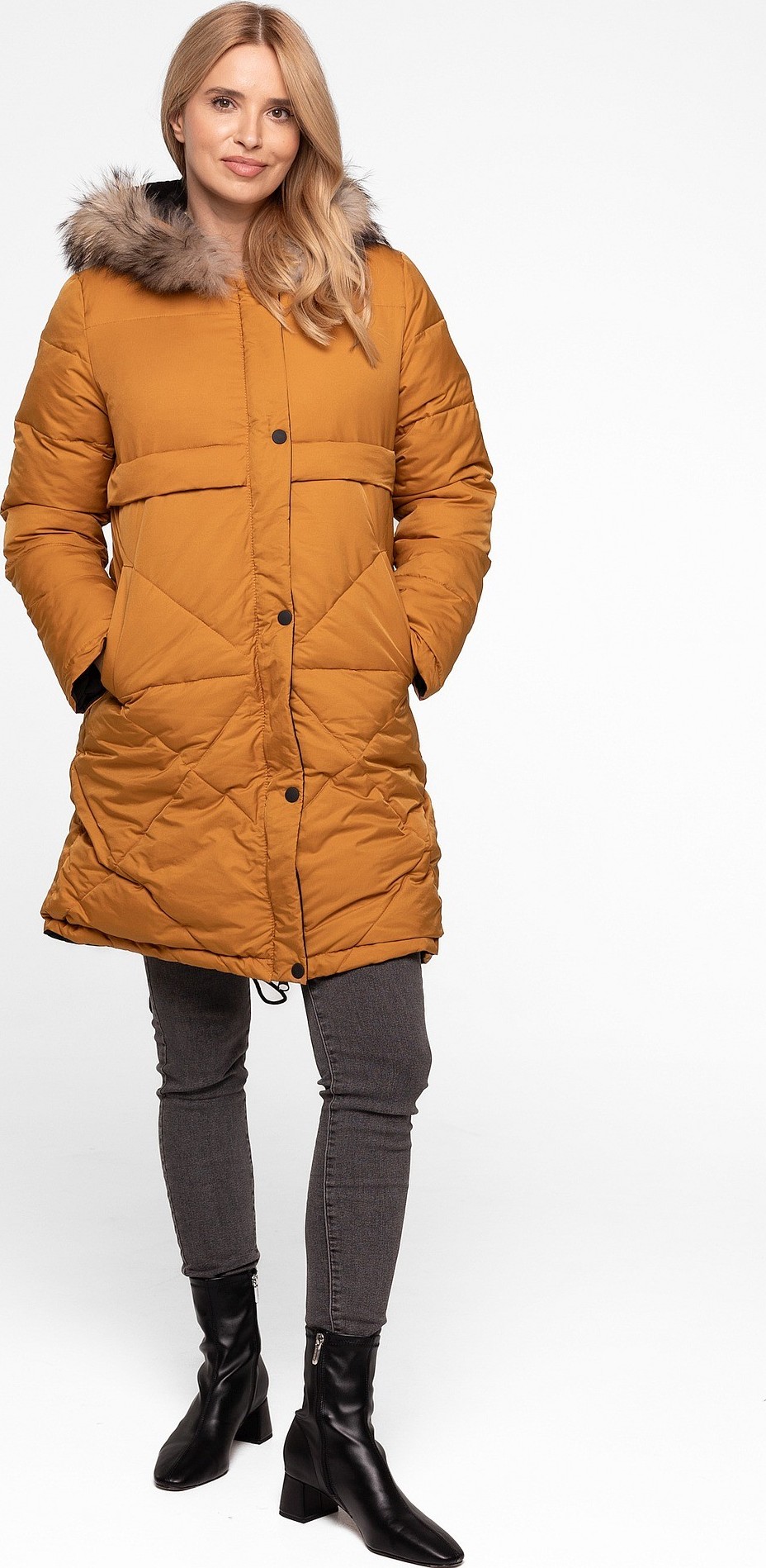 Dámska horčicová obojstranná parka s kapucňou BLH 919079 F - yellow Veľkosť: M