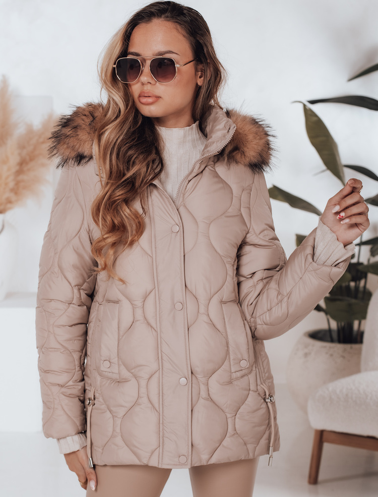 Dámska zimná béžová prešívaná bunda LUMORE s kapucňou TY5011 Veľkosť: S