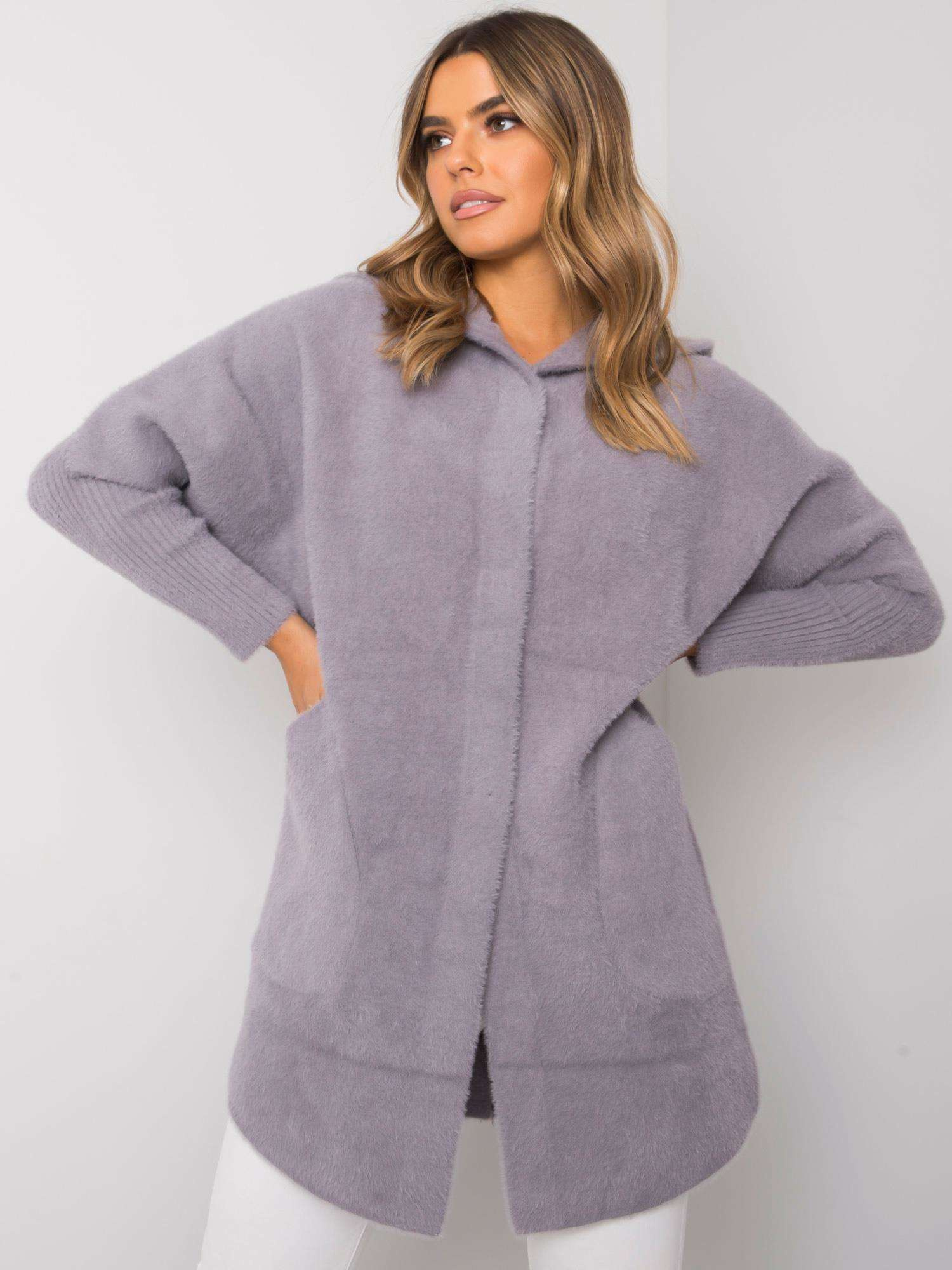 Sivý dámsky kabátik z alpaky MBM-PL-1518.95P-grey Veľkosť: ONE SIZE