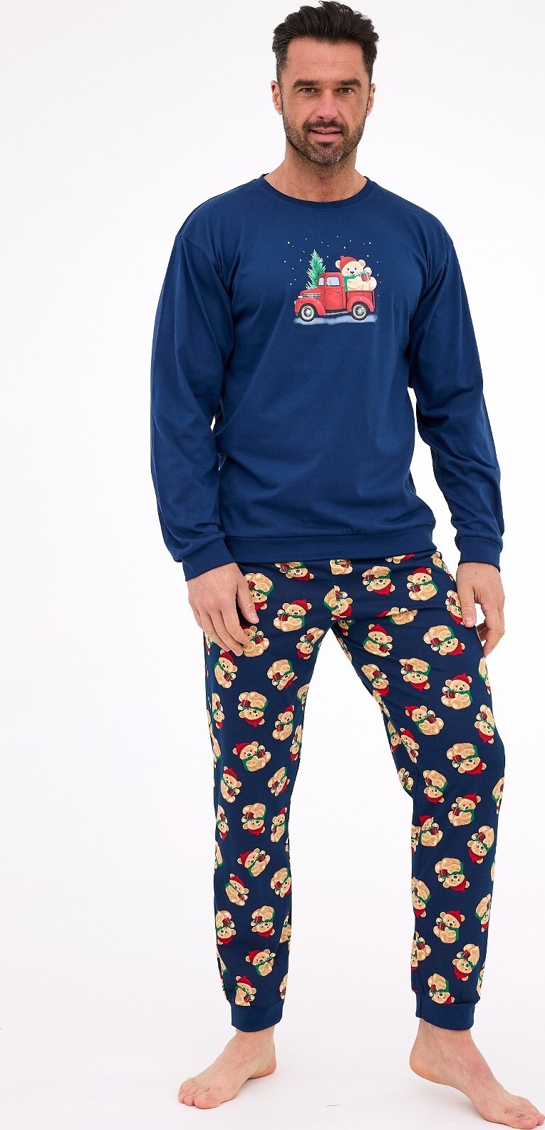 Cornette Tmavomodré dlhé pánske vianočné pyžamo Teddy 115/290 Teddy 2 dl/r Christmas S-2XL meska Veľkosť: 2XL, Barva: tmavomodrá