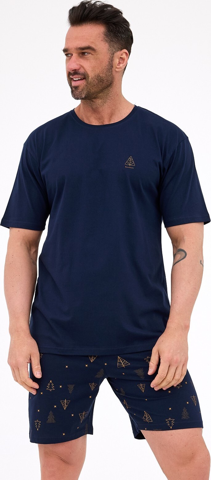 Cornette Tmavomodré pánske krátke pyžamo so zlatou vianočnou potlačou 326/297 Night kr/r Christmas S-2XL meska Veľkosť: 2XL, Barva: tmavomodrá