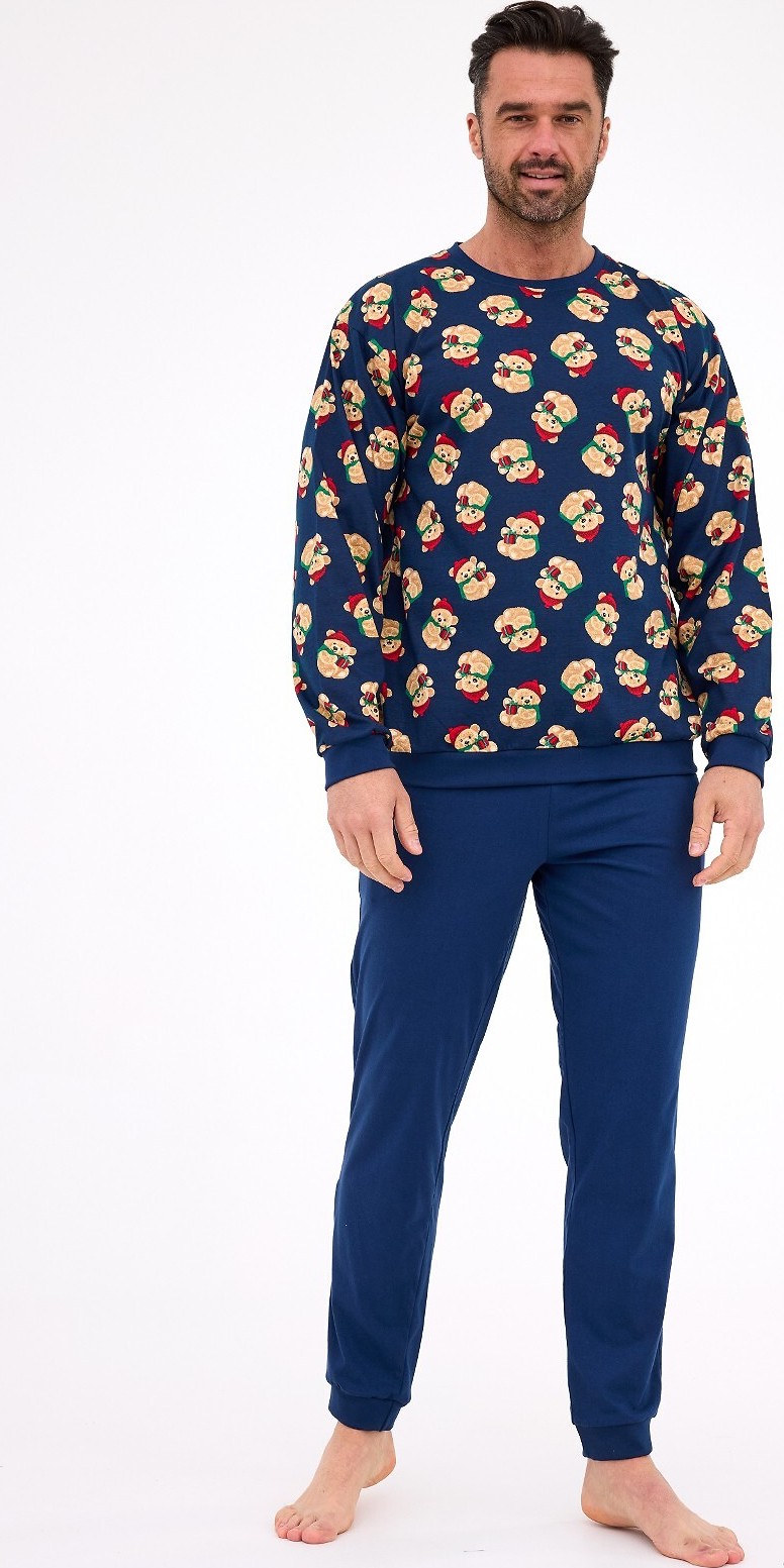 Cornette Tmavomodré pánske dlhé pyžamo s vianočnou potlačou 457/293 Teddy 6 dł/r Christmas S-2XL meska Veľkosť: M, Barva: tmavomodrá