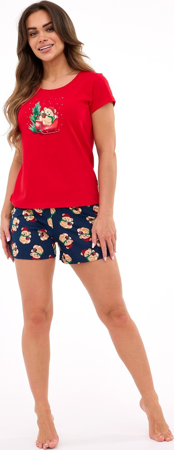 Cornette Červeno-modré dámske krátke pyžamo 628/432 Teddy 2 Kr/r Christmas S-2XL damska Veľkosť: 2XL, Barva: Červená