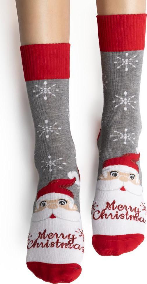 Šedo-červené dámske vianočné ponožky Art.136 KL137, BLACK Veľkosť: 35/37
