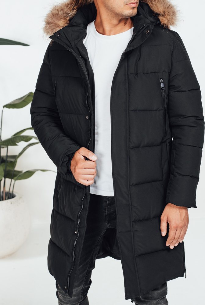 Čierna pánska dlhá zimná prešívaná bunda TX5074 Veľkosť: M