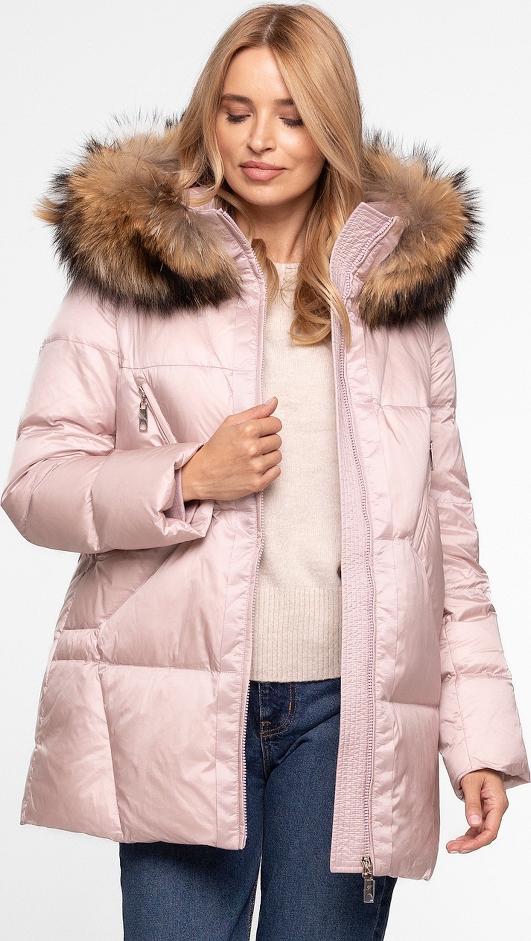 Svetloružová dámska zimná páperová bunda s prešívaním BLH 252517 FXR - pink Veľkosť: 3XL