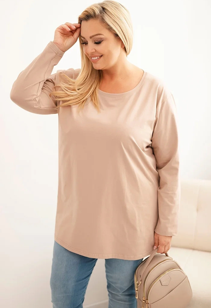 Béžová plus size blúzka s okrúhlym výstrihom Veľkosť: 4XL/5XL