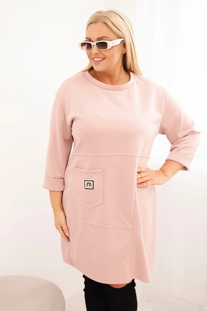 Púdrové dámske mikinové šaty pre plnoštíhle s viskózou Veľkosť: ONE SIZE