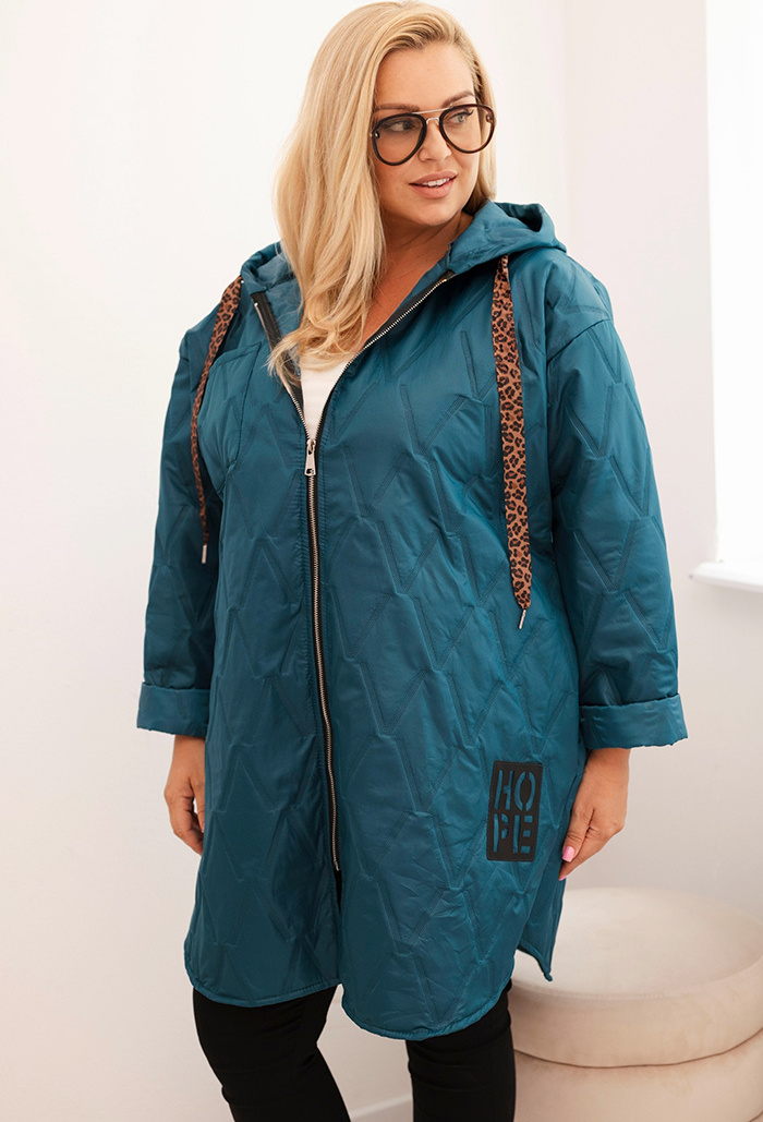 Smaragdová dámska plus size prešívaná bunda s kapucňou Veľkosť: ONE SIZE