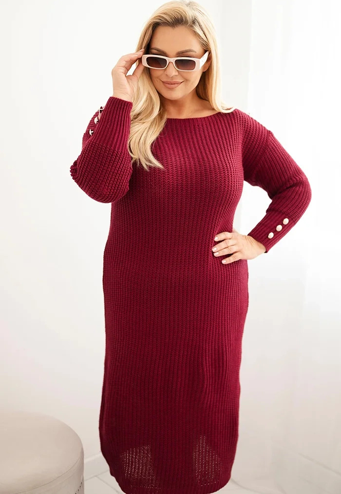 Vínové dámske Plus Size pletené šaty s mohérom Veľkosť: ONE SIZE