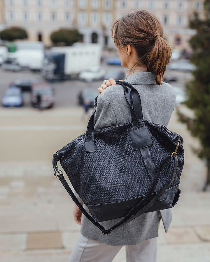 Marco Mazzini Čierna dámska kožená shopper kabelka (v257a) Veľkosť: ONE SIZE