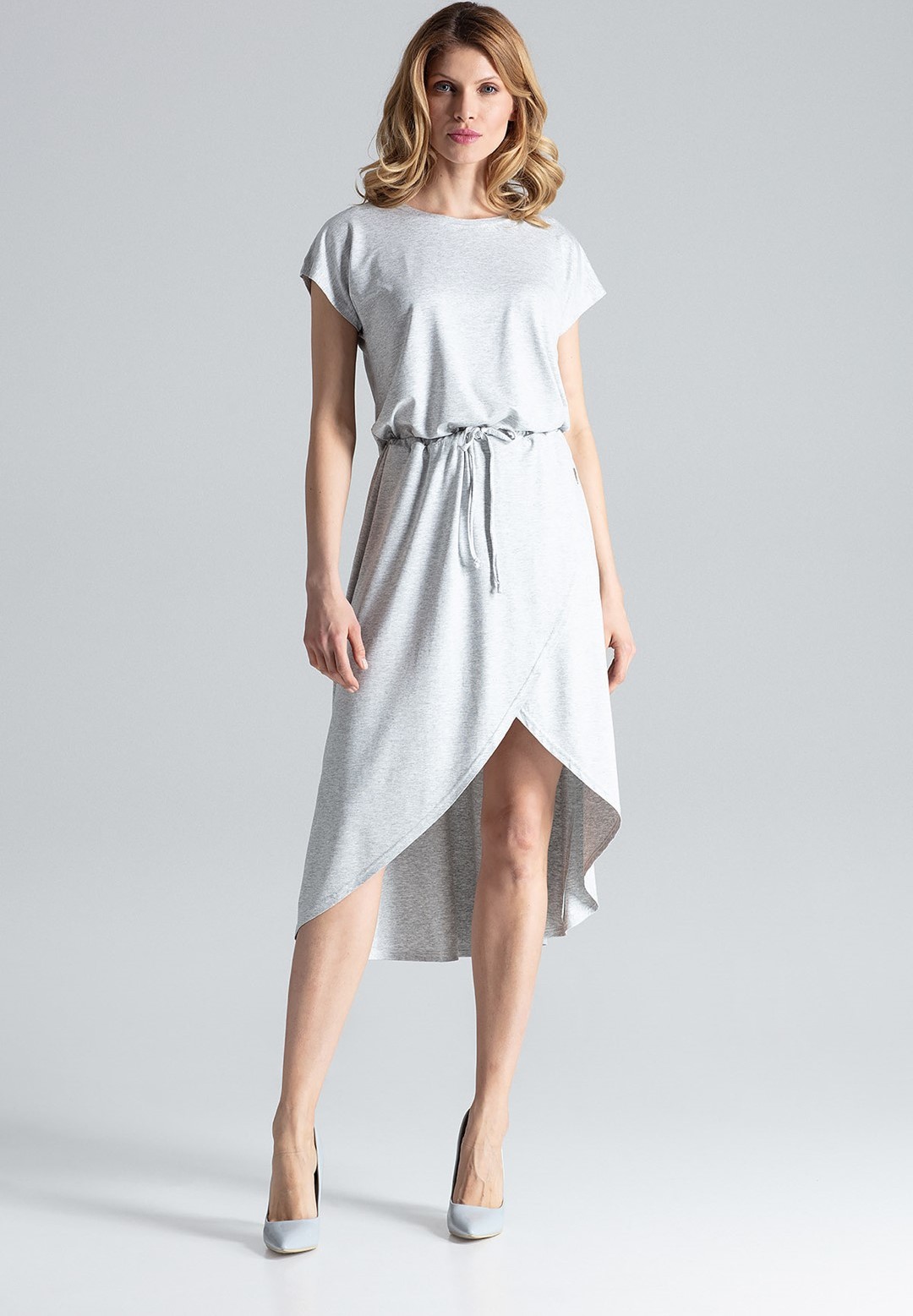 Dámske svetlo šedé asymetrické šaty M394 Light grey Veľkosť: S