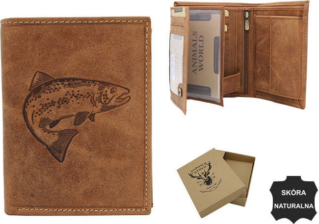 Always Wild Hnedá kožená peňaženka s razbou ryby A144 N4-CHM-FISH Veľkosť: ONE SIZE