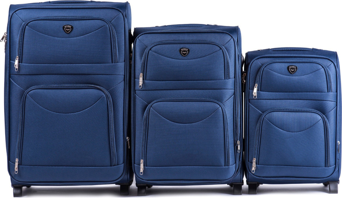 Modrá sada 3 cestovných kufrov 6802(2), Sets of 3 suitcases Wings 2 wheels L,M,S, Blue Veľkosť: Sada kufrov