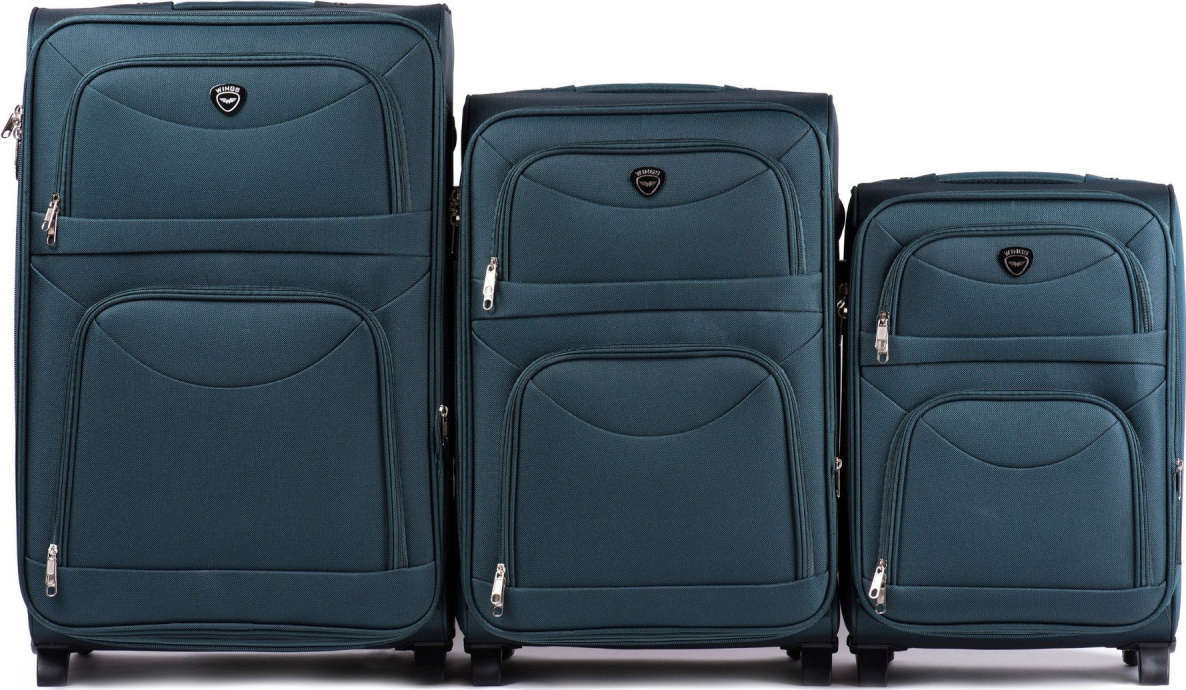 Tmavomodrá súprava 3 cestovných kufrov 6802(2), Sets of 3 suitcases Wings 2 wheels L,M,S, Dark Green Veľkosť: Sada kufrov
