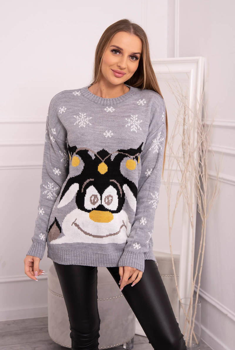 Sivý dámsky vianočný sveter s motívom soba Veľkosť: ONE SIZE