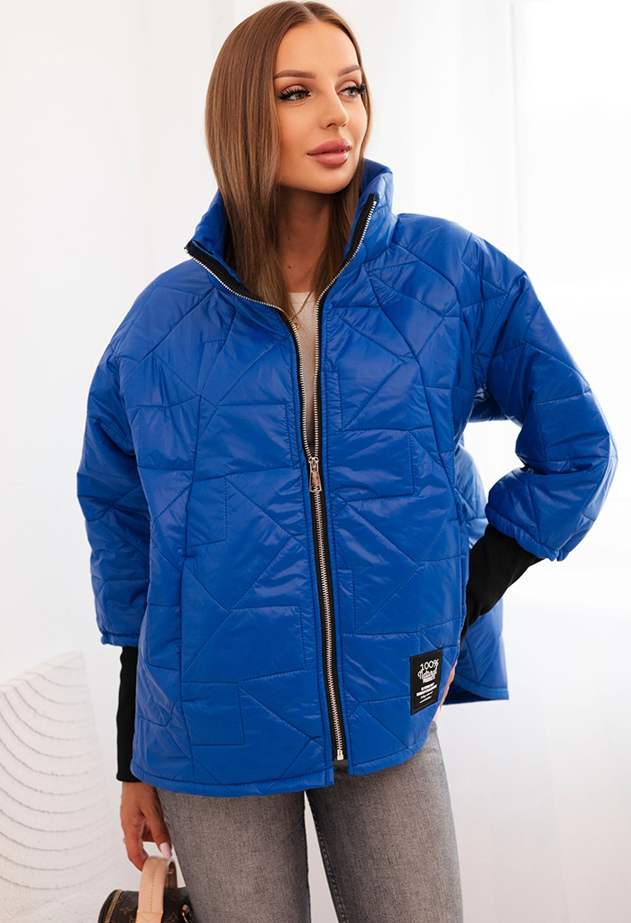 Modrá dámska prešívaná bunda so stojačikom a elastickými manžetami Veľkosť: ONE SIZE