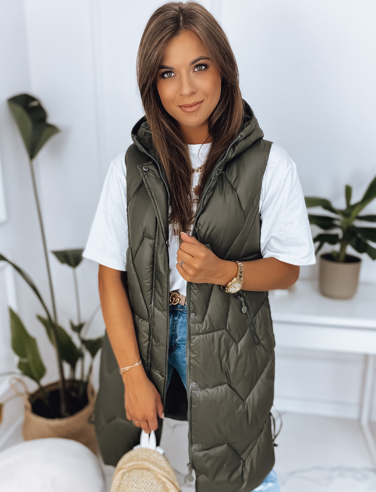 Khaki dlhá prešívaná vesta LARIS TY2834 Veľkosť: L