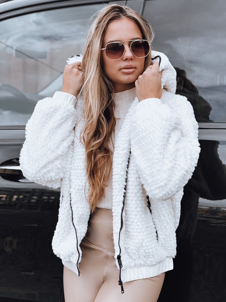 Biela dámska kožušinová bunda s kapucňou TY5270 Veľkosť: XL