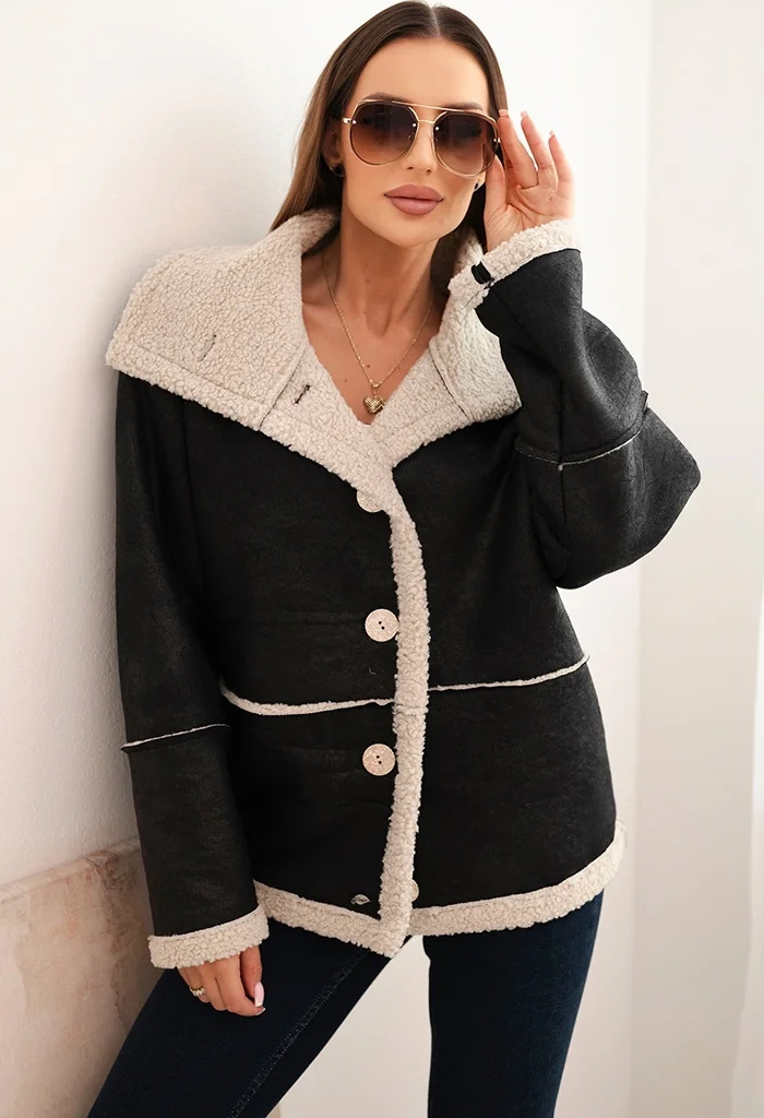 Čierna dámska Plus Size bunda zateplená baránkom Veľkosť: ONE SIZE