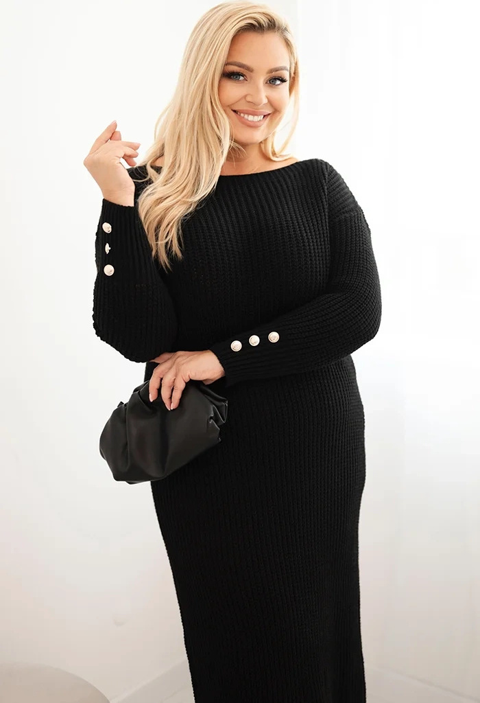 Čierne dámske Plus Size pletené šaty s mohérom Veľkosť: ONE SIZE