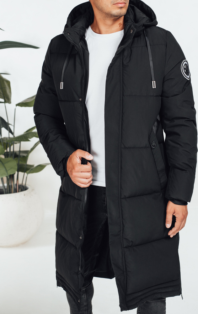 Čierna pánska dlhá zimná prešívaná bunda s odnímateľnou kapucňou TX5068 Veľkosť: M