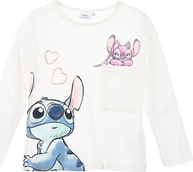 Biele dievčenské tričko s dlhým rukávom a vreckom Disney Stitch Veľkosť: 98
