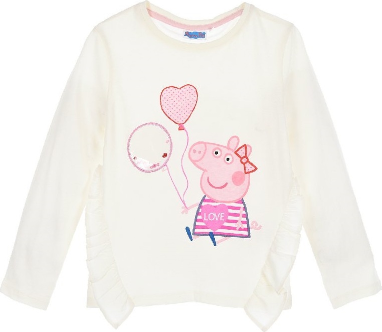 Prasiatko Pepa - Biele dievčenské tričko s dlhým rukávom Veľkosť: 116